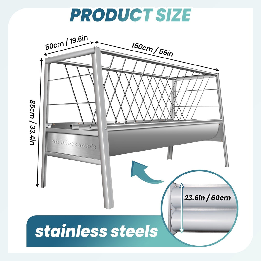 Stainless Steel Livestock Feeder - 77 Gallon 2-in-1 Goat Hay Feeder for Sheep, Horses & Alpacas - Rustproof Large Capacity Farm Animal Feeder