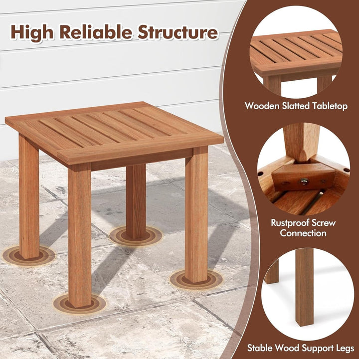 ETHFRF Hardwood Outdoor Side Table - All-Weather Patio Square End Table with Slatted Tabletop, Small Coffee Bistro Table for Outdoor, Indoor, Garden, Poolside and Balcony, Natural (1)，Orange-brown
