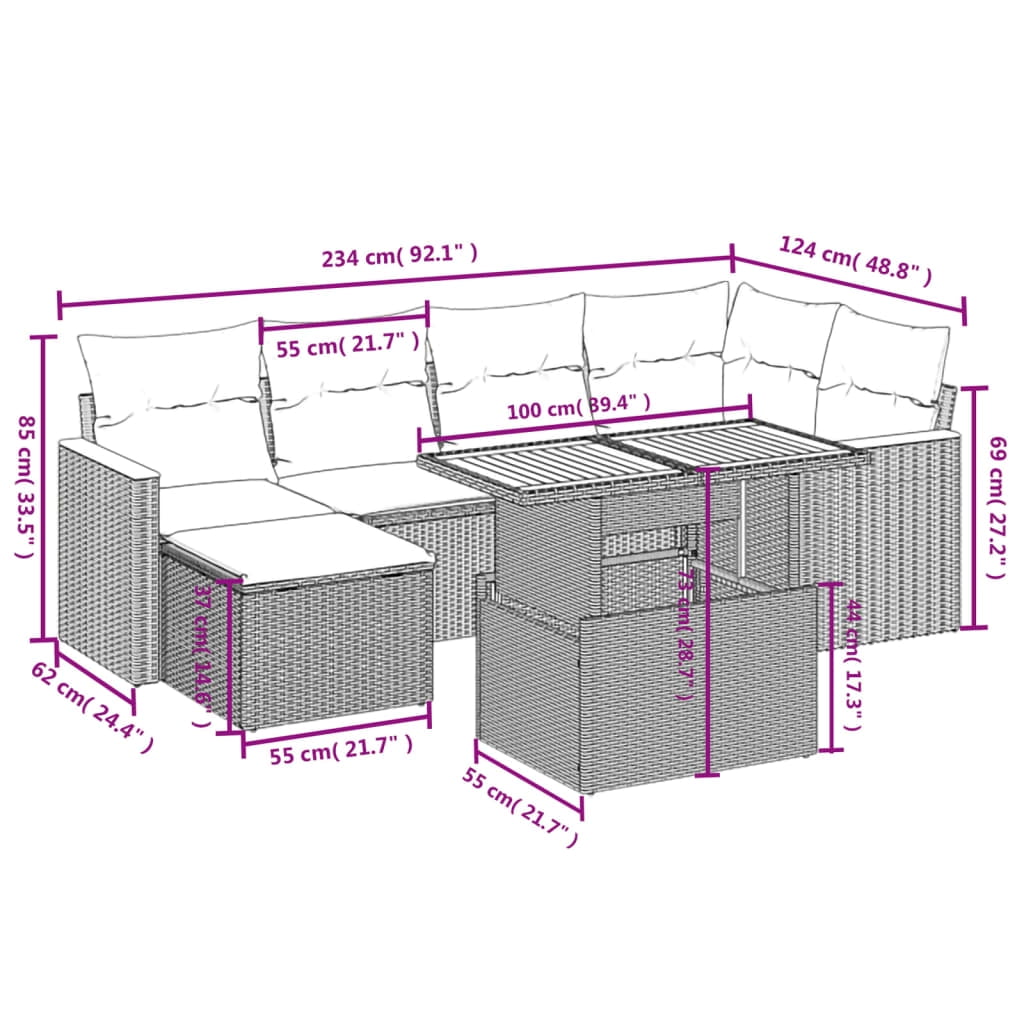 vidaXL Garden Sofa Set Black PE rattan Large Adjustable Armrests