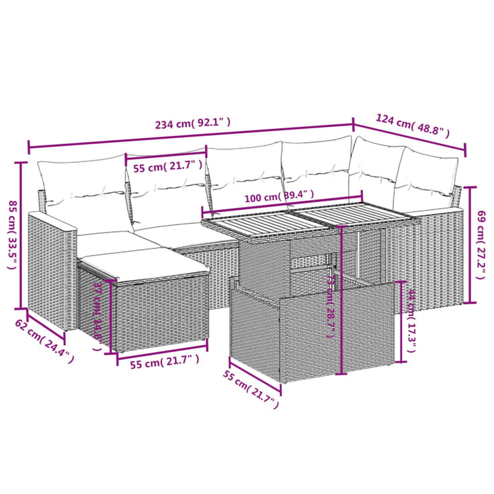 vidaXL Garden Sofa Set Black PE rattan Large Adjustable Armrests