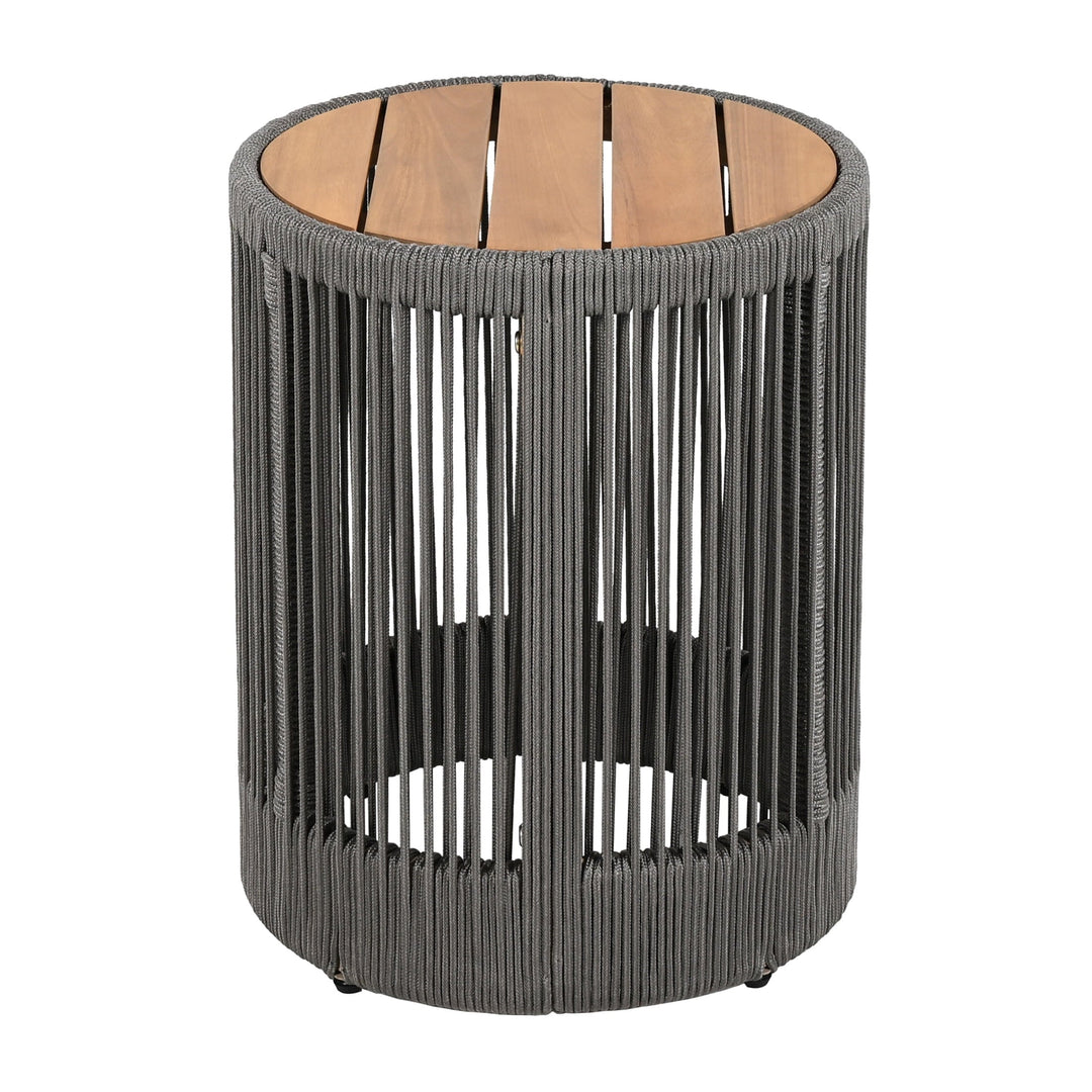 Christopher Knight Home 15" Round Side Table, Acacia Wood Top with Rope & Iron Base, Grey