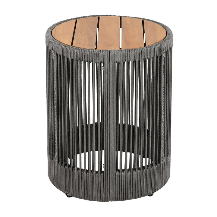 Christopher Knight Home 15" Round Side Table, Acacia Wood Top with Rope & Iron Base, Grey