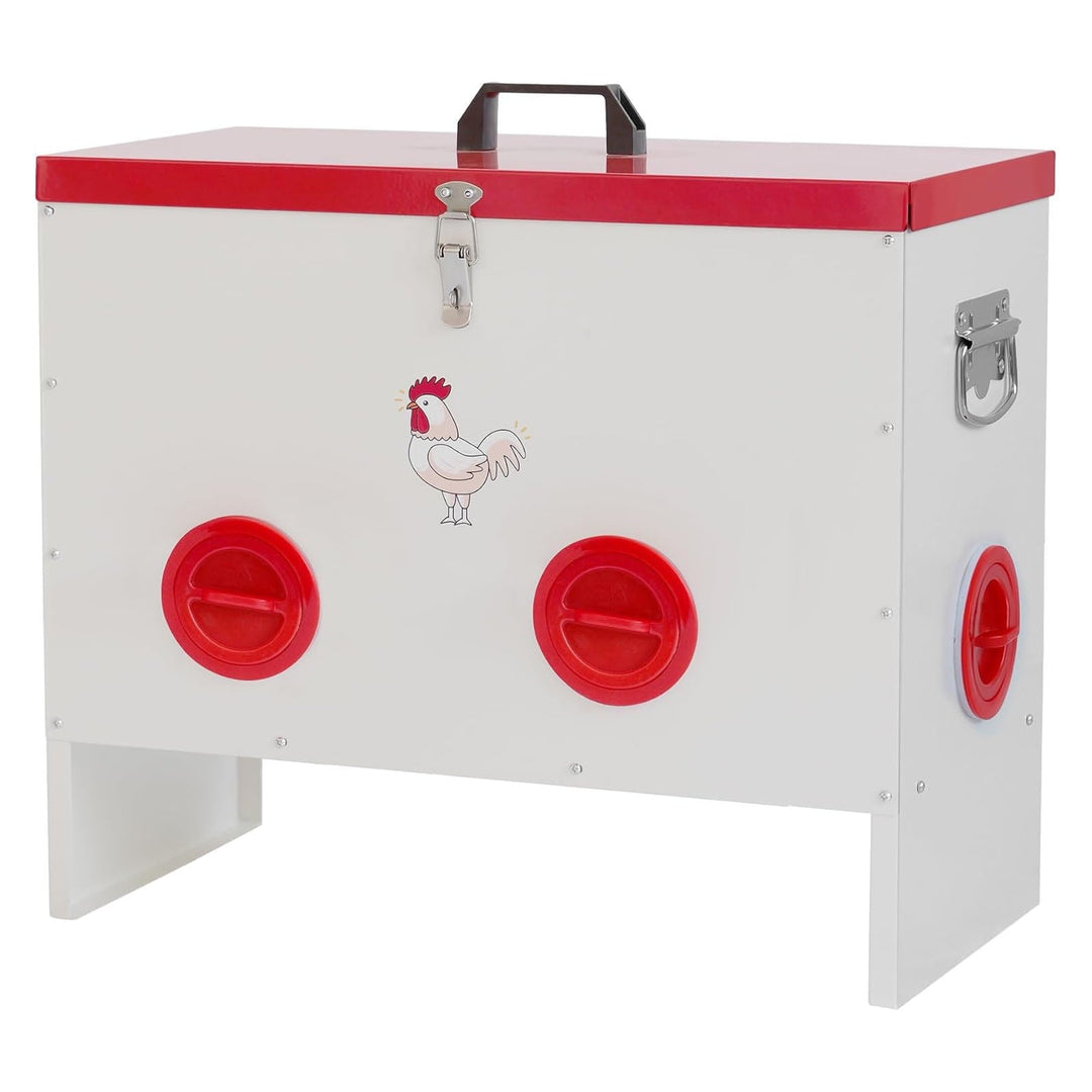 6 Ports Automatic Chicken Feeder No Waste, 50 Pounds Duck Poultry Feeder Box Metal Feeders for Chickens with Locking Rainproof Lid Chicken Coop Feed for Chickens, Ducks
