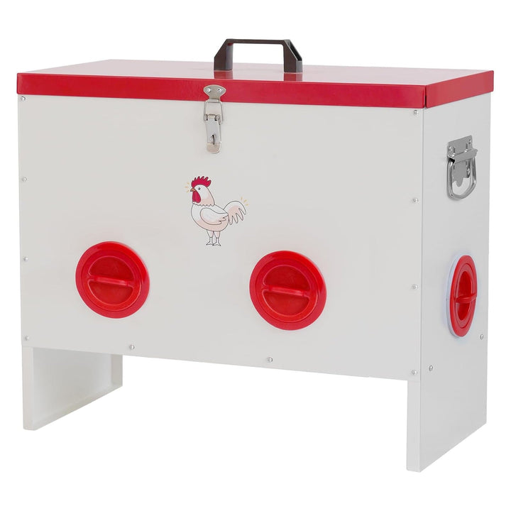 6 Ports Automatic Chicken Feeder No Waste, 50 Pounds Duck Poultry Feeder Box Metal Feeders for Chickens with Locking Rainproof Lid Chicken Coop Feed for Chickens, Ducks