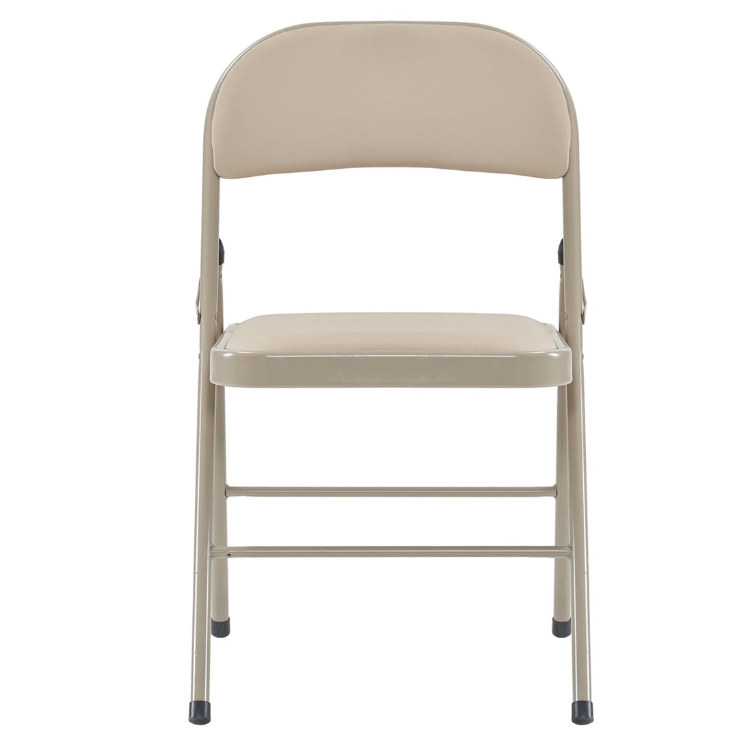 Set of 6 Folding Chairs with Padded Cushion, Foldable Iron & PVC Chair, Folding Chairs for Indoor, Outdoor, Party, Dining, Light Brown