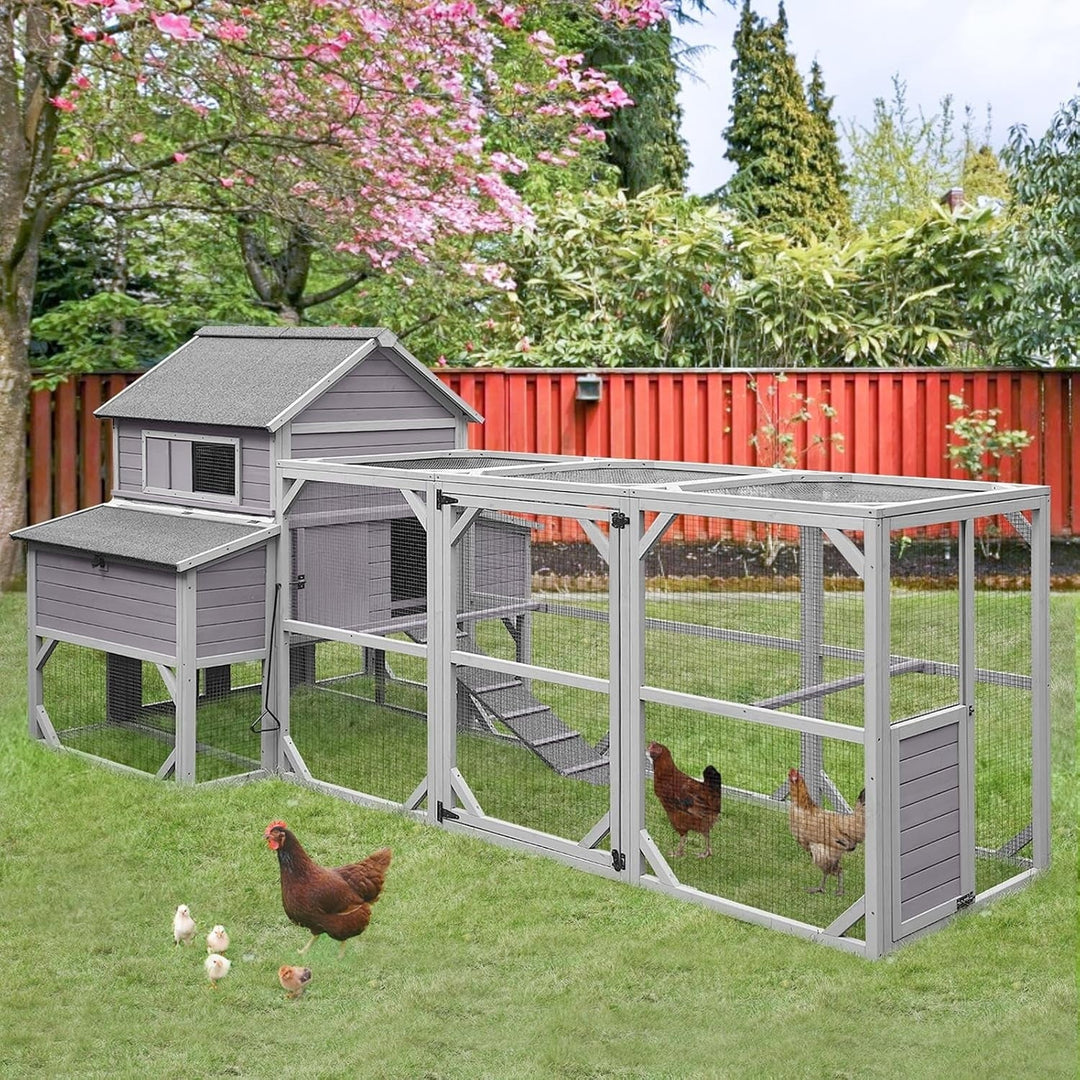 MEDEHOO Chicken Coop 135" Super Large Wooden Chicken House Poultry Cage with Large Nesting Boxes, 55ft²