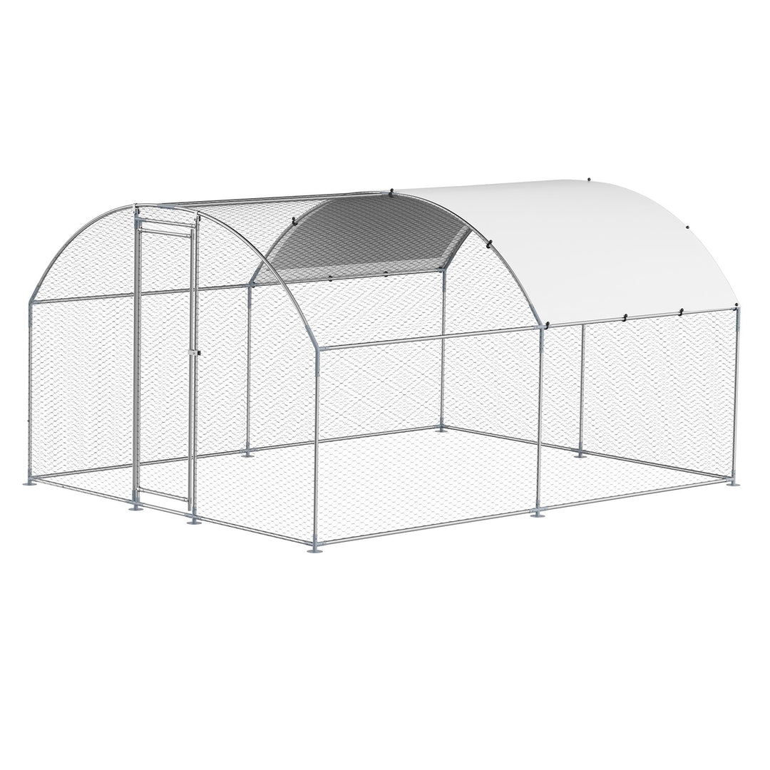 KFFKFF Metallic Poultry Enclosure, Dimensions 9.8x13.1x6.5 ft, Spacious Walk-in Design with Protective Cover, Dome-shaped Roof, Secure Locking Mechanism, Outdoor Cage for Ducks and Rabbits