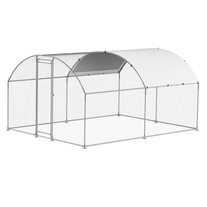 KFFKFF Metallic Poultry Enclosure, Dimensions 9.8x13.1x6.5 ft, Spacious Walk-in Design with Protective Cover, Dome-shaped Roof, Secure Locking Mechanism, Outdoor Cage for Ducks and Rabbits