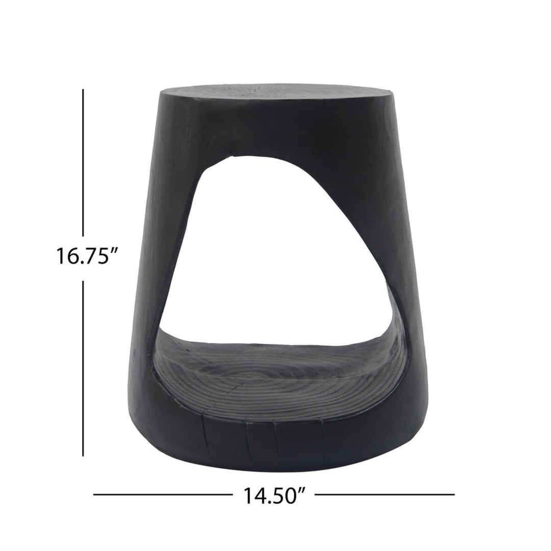 Outdoor Black Magnesium Oxide Hollow Side Table with Wood-like Texture