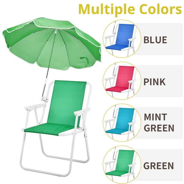 Folding Beach Chair with Umbrella for Adults, Lightweight Porable Camping Chair with 265lbs Capacity for Travel Picnic Concert & Outdoor Activities, Green