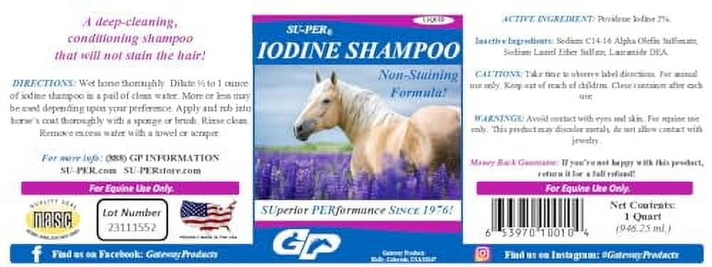 Iodine Shampoo for Horses - Deep Cleaning, Non-Staining, Biodegradable - Equine Skin Conditioning Shampoo - 1 Quart, (2 Pack)