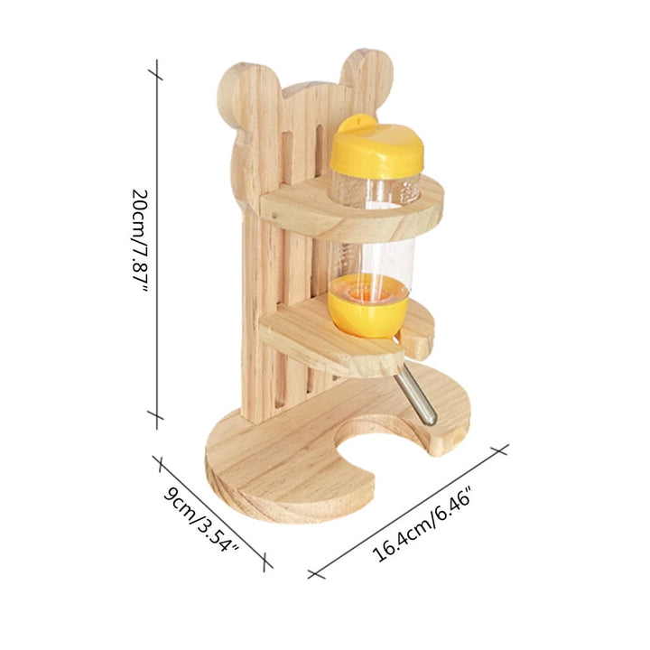AOOOWER Hamster Water Bottle Holder Adjustable Wood Stand for Guinea Pig Small Pet Gift