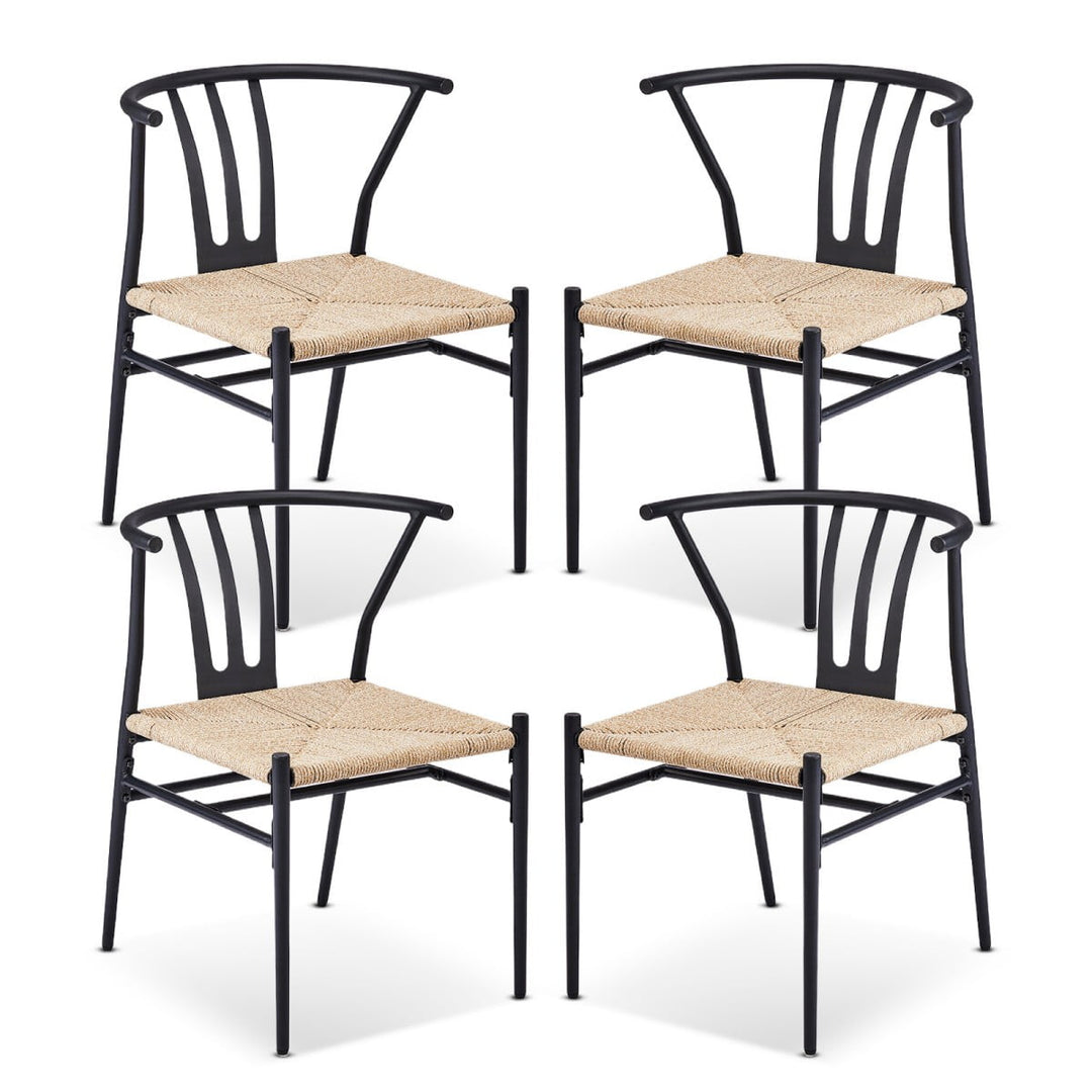 IVV Outdoor Dining Chairs Set of 4, Metal Frame Patio Chairs All-Weather Wicker Patio Dining Seat for Balcony, Yard, Front Porch and Deck (Black)