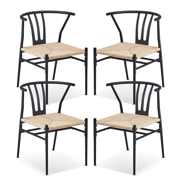 IVV Outdoor Dining Chairs Set of 4, Metal Frame Patio Chairs All-Weather Wicker Patio Dining Seat for Balcony, Yard, Front Porch and Deck (Black)