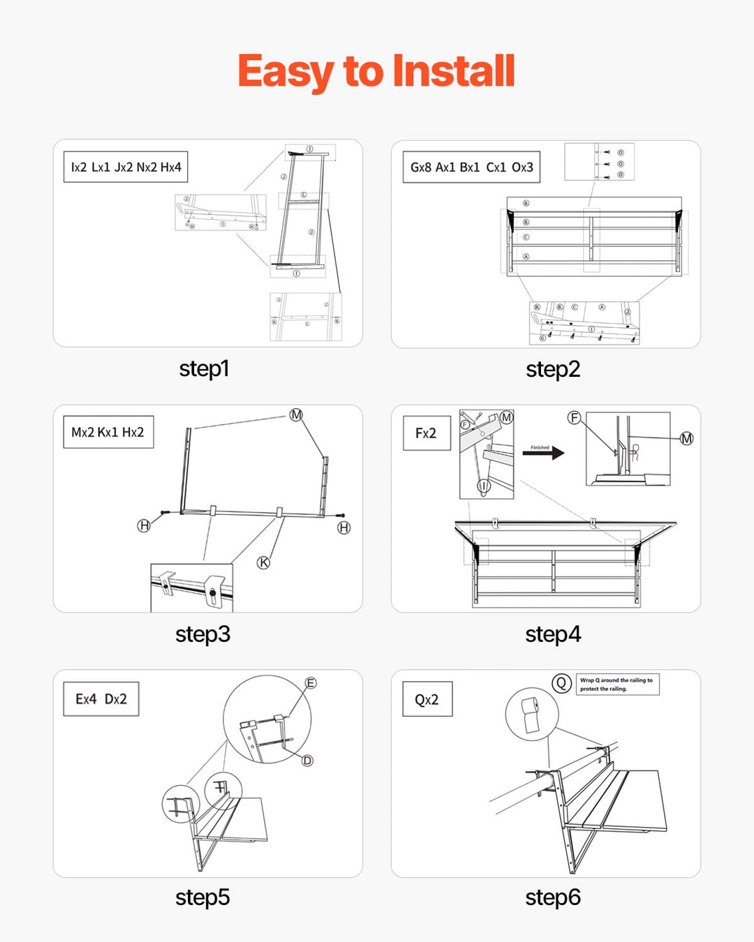 VEVOR Balcony Hanging Table, 15 x 39 in Folding Balcony Railing Table, Outdoor Balcony Bar Table for Railings, 5-Level Adjustable, Fit Railing from 1" to 5.3", Serving Table for Patio & Deck