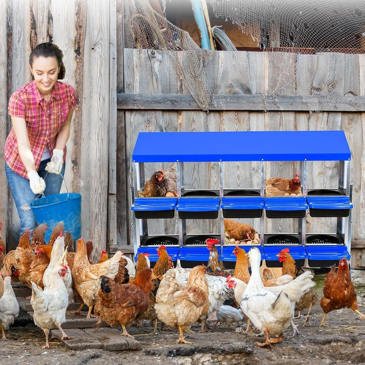 Galvanized Steel Chicken Nesting Box w/ Roll-Away Tray, 6/8/10 Hole Options, Wall/Stand Mount