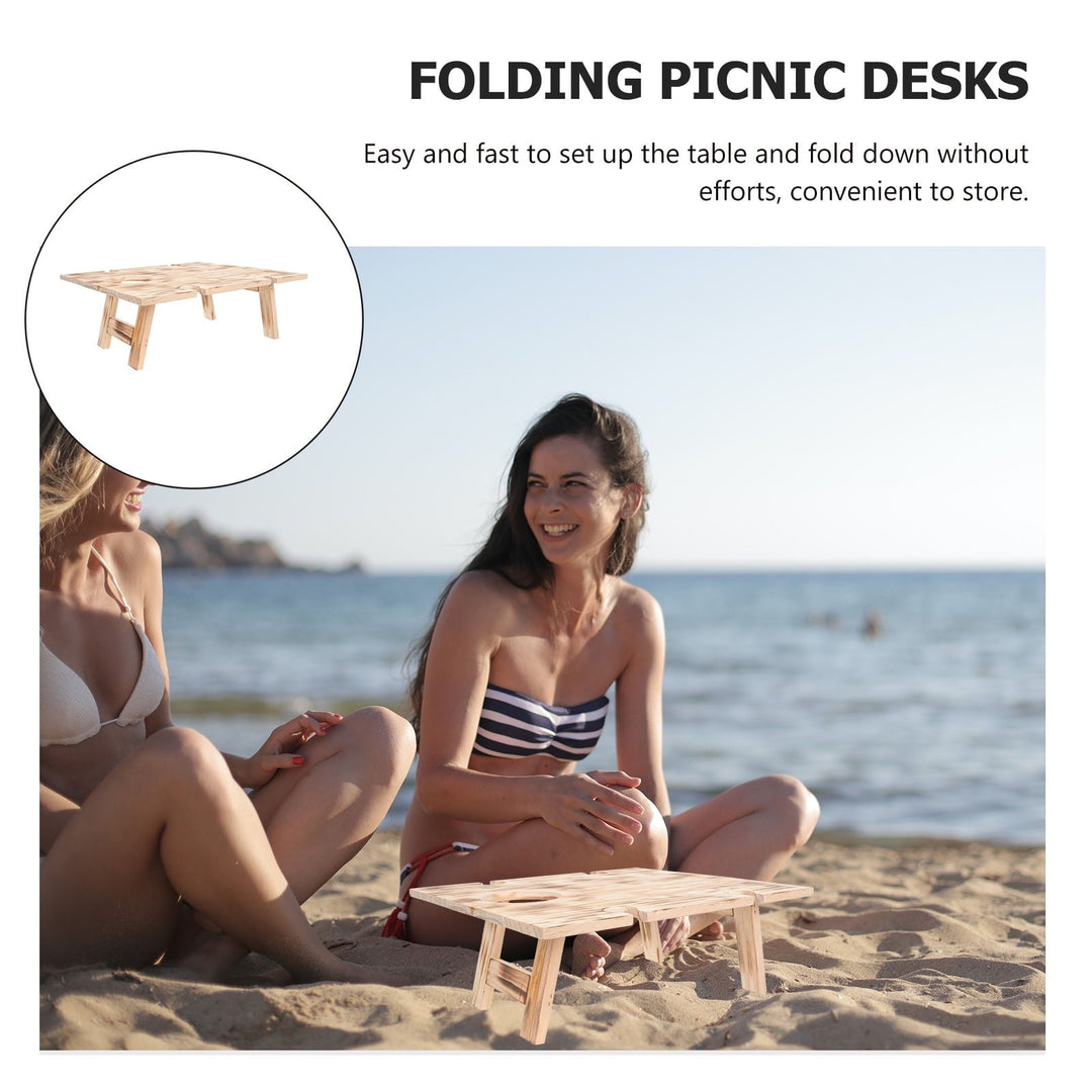 FUEENIRVA 1Pack Portable Small Table Brown Wood for Outdoor Activities Camping Picnic Desk Lightweight Foldable Design