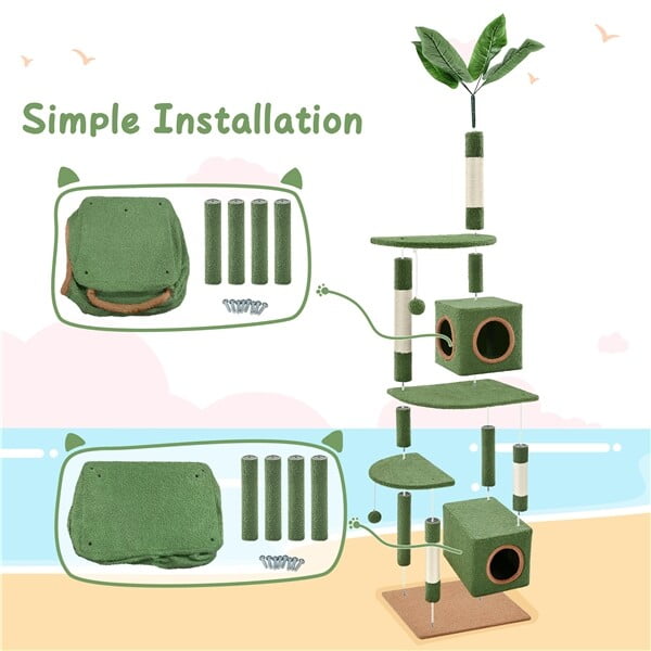 Cat Tree Tower with Palm Leaf Fluffy Balls Scratching Posts Cat Furniture 59inch