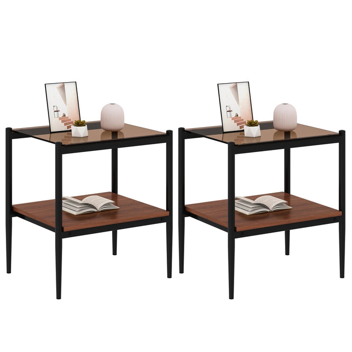 Set of 2 Rectangle End Table, Tempered Glass Tabletop with MDF layer, Modern Table for Living Room , Transparent Glass