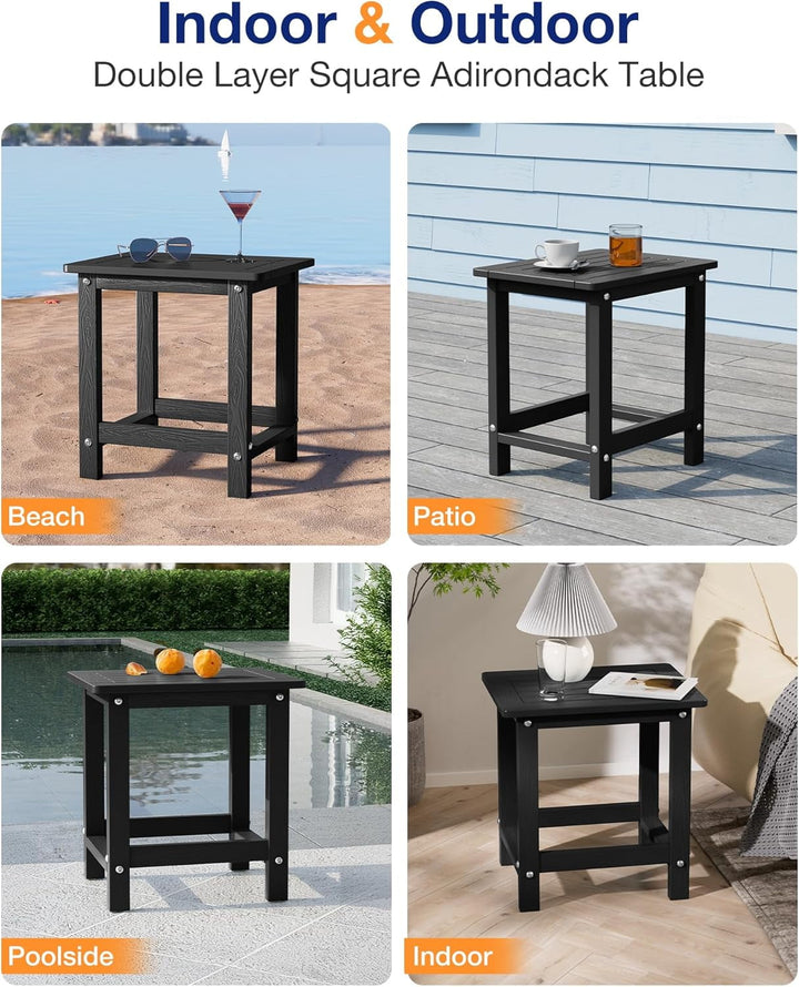 WINSOON Small Outside Adirondack Square Side Table,Single Layer - Black