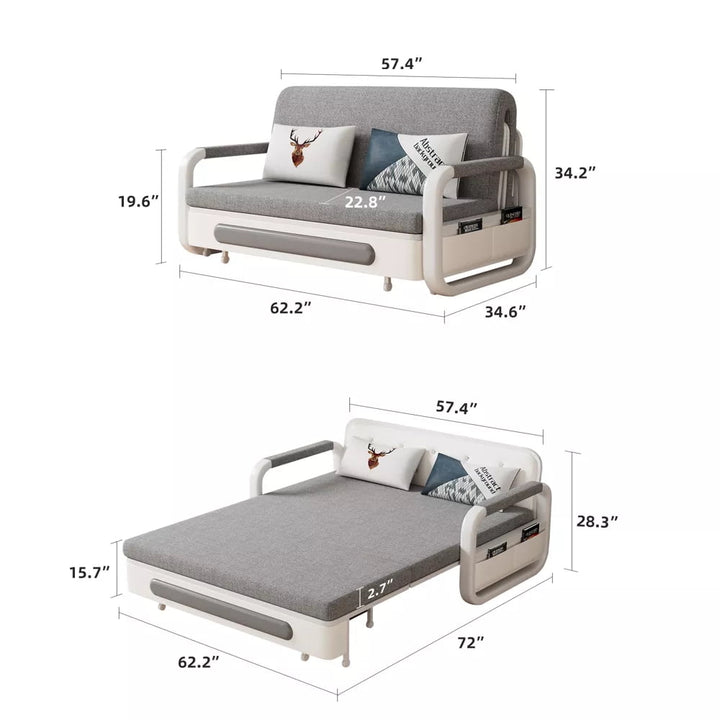 NessCarsti Outdoor Sofa Daybed with Pull-Out Trundle, Convertible Sleeper Couch for Patio or Balcony, 34.6" D x 62.2" W x 34.2" H, Gray/White