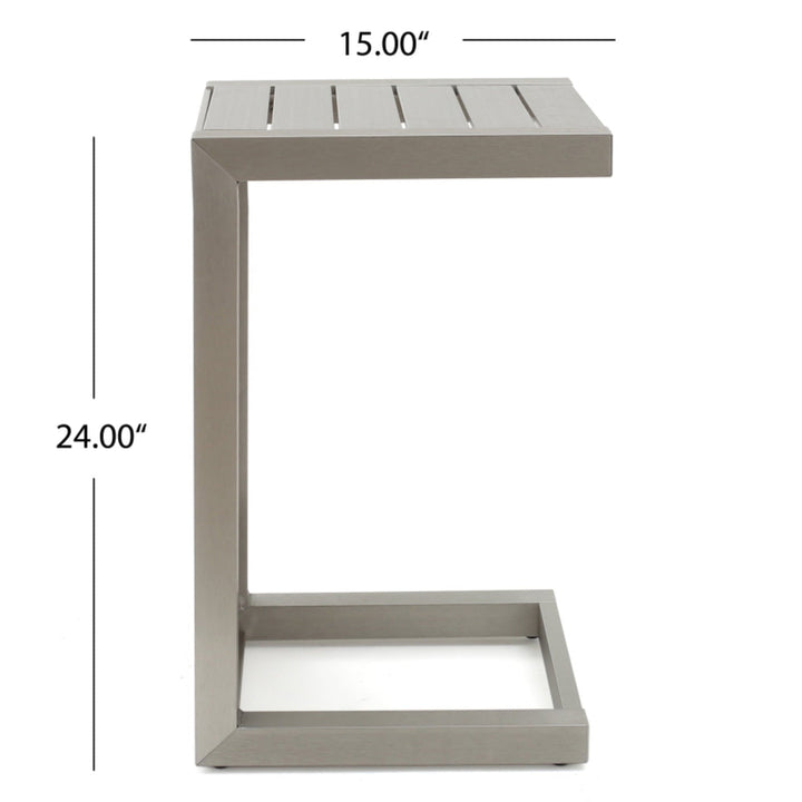 Silver C-shape Patio Side Table For Chairs, Aluminum Outdoor End Table