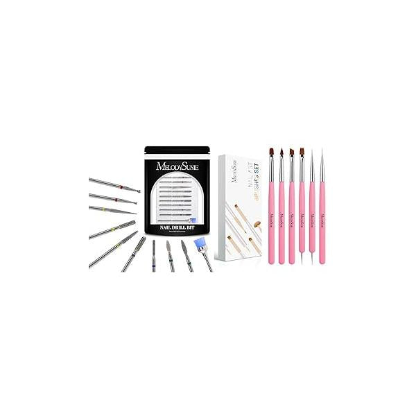 MelodySusie 10pcs Nail Drill Bits Set with 6pcs Art Brushes