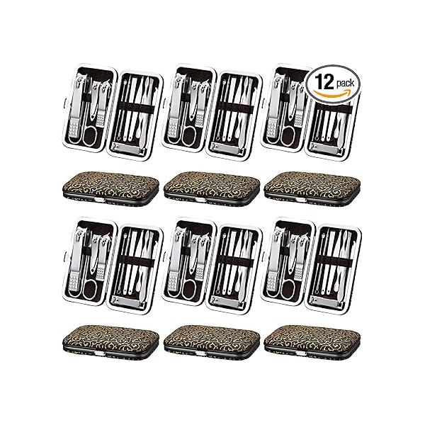 Geosar 12 Sets Manicure Set Nail Clippers Pedicure Kit in 1 Stainless Steel Professional Grooming Kits Care Tools with Travel Case for Men Women(Modern Style)