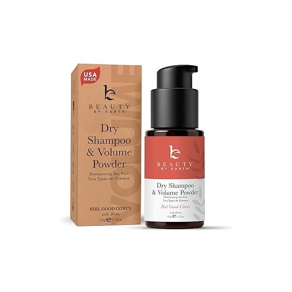 Beauty by Earth Dry Shampoo Powder Spray for Women & Men, Non Aerosol Volumizing Clarifying Powder, USA Made with Clean Ingredients Biotin Light, Brunette Dark Hair - Travel Size Friendly
