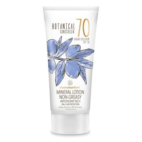 Australian Gold Botanical SPF 70 Mineral Sunscreen Lotion, Non-Chemical Sunblock with Titanium Dioxide & Zinc Oxide, Native-Australian Ingredients, Water-Resistant, Citrus Oasis Fragrance, 5 Oz