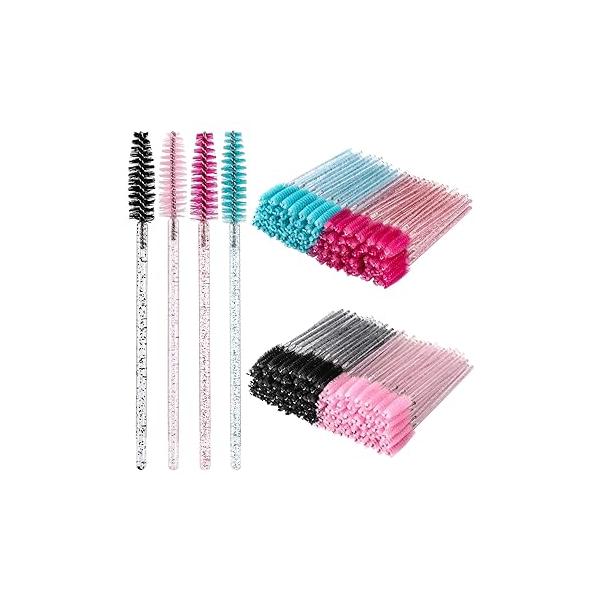 Tbestmax 300 Disposable Spoolies Mascara Eyelash Wands Brush Applicator for Extension Eyebrow and Makeup Pink
