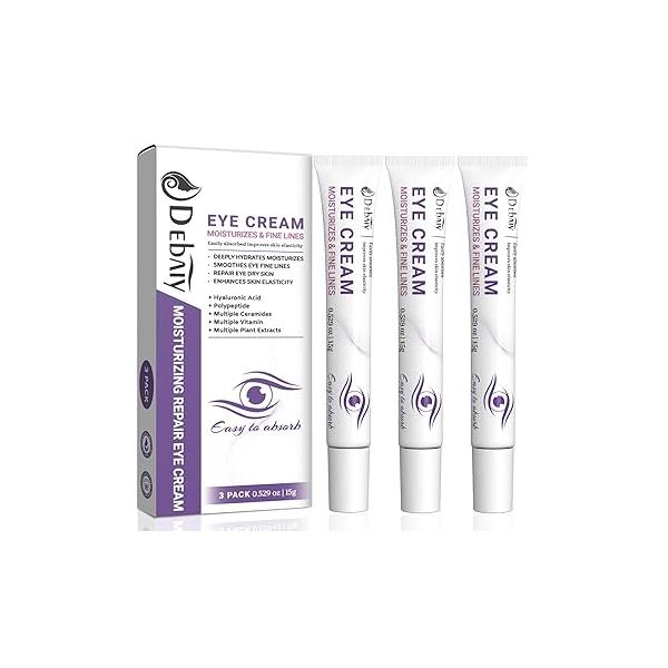 3 Pack Eye Cream Hydrating & Repairing with Hyaluronic Acid Peptides - Moisturizes, Smooths Fine Lines, Enhances Elasticity (Each 0.529oz | 15g)
