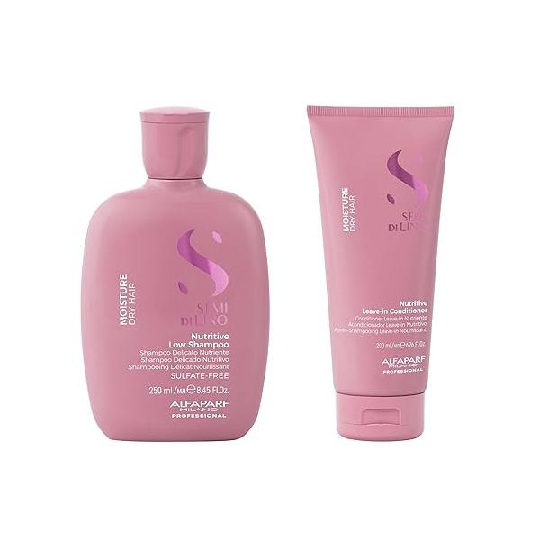 Alfaparf Milano Semi di Lino Moisture Nutritive Shampoo and Conditioner Set for Dry Hair - Sulfate Free Moisturizing Safe on Color Treated Adds Shine Softness