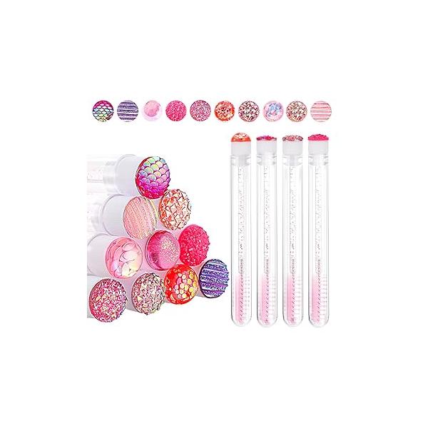 Disposable Mascara Wands Tube Set 10Pcs Shiny Diamond Lash Brush Eyelash Spoolies With Makeup Tool for Extensions(Pink)