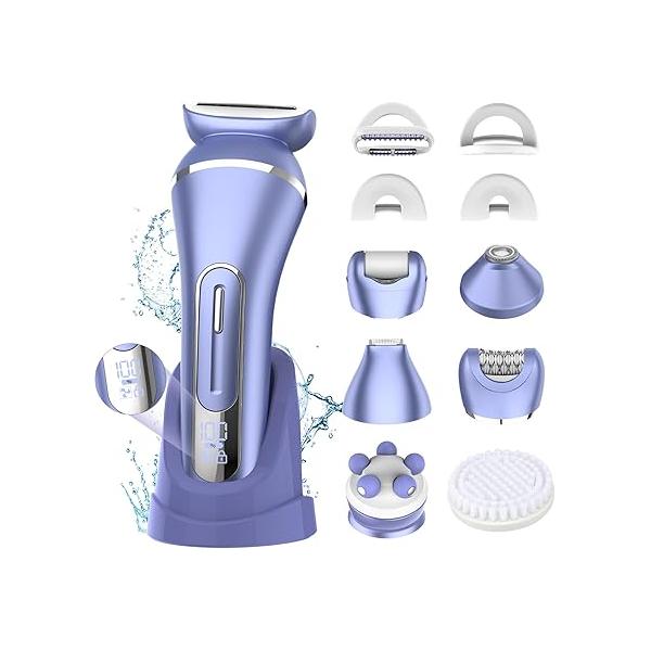 Bikini Trimmer for Women,Wet/Dry Personal Pubic Hair Womens Electric Razors Shaver Underarm Leg Arm Body Private Area,LED Light Ceramic Blade IPX7 Waterproof Rechargeable LCD Display