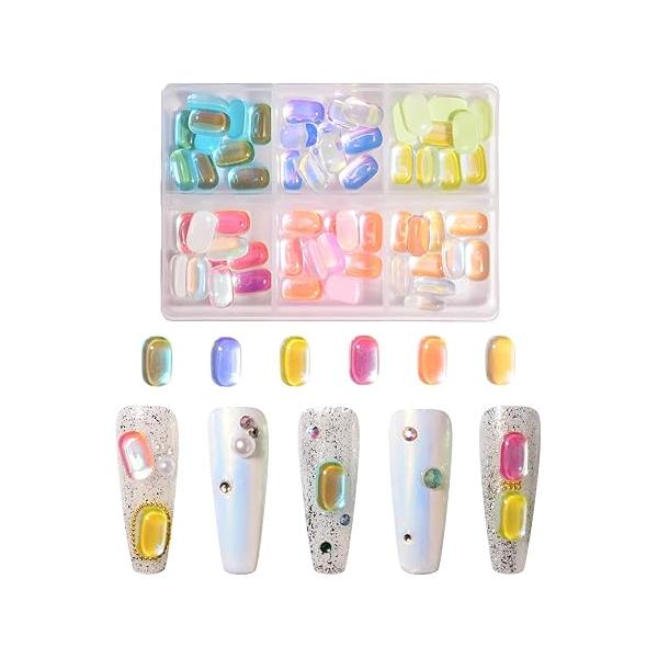 3D Flower Nail Charms, Resin Blossom Flowers Flatback Art Rhinestones with Gold Silver Pearl Round Beads and Picker for DIY Nails Decorations Design Manicure Mixed Colors