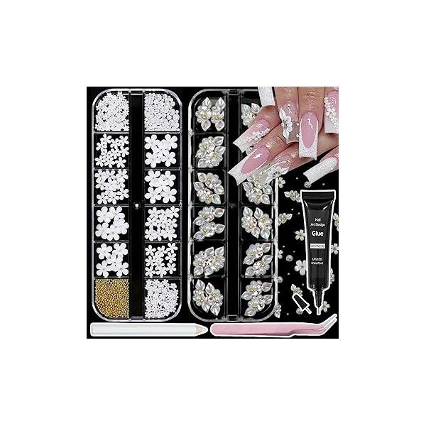 Nail Art Pearls with Rhinestones Glue Gel Flatback Charms Luxurious Supplies Accessories Gold Silver Gems Jewelry for Women Design