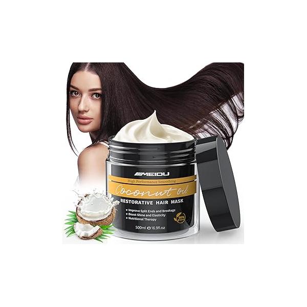 IIIMEIDU Hair Mask for Damaged Hair, Keratin Treatment Dry Deep Repair Conditioning, Coconut Oil Hydrating, No Sulphates, Parabens (16.9 Fl Oz)