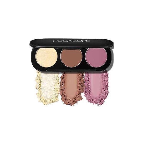 FOCALLURE Blush and Highlighter Palette,3 in 1 Contour Palette,Cruelty-Free Matte Bronzer Powder,Shimmer Illuminator Highlighters for a Glowing Look,#10