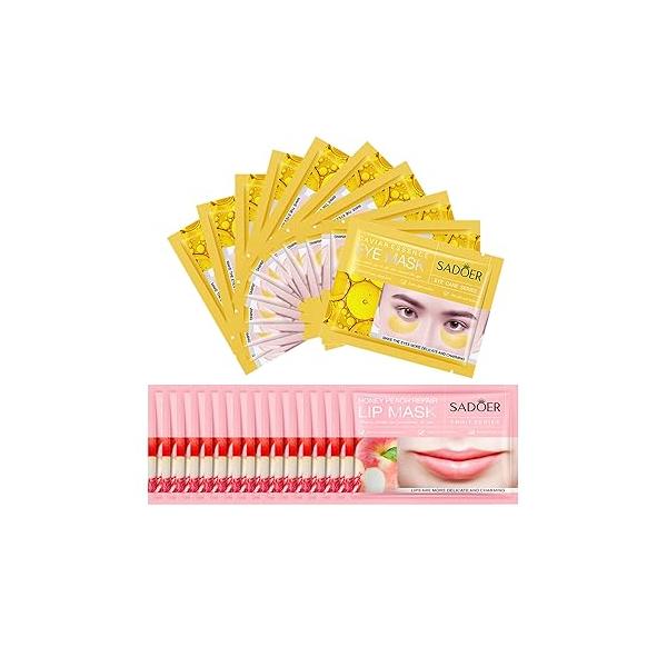 MEICOLY 30 Pads Lip and Eye Mask Sheet,Moisturizing Under Gel Crystal Collagen Anti-Aging Patches Dark Circle Remover with Box,Pink