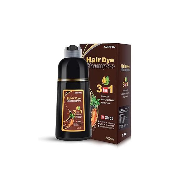 Black Hair Dye Shampoo 3 in 1 for Women/Men Gray Coverage Instant Color Natural Herbal Semi Permanent Champu Para Cana