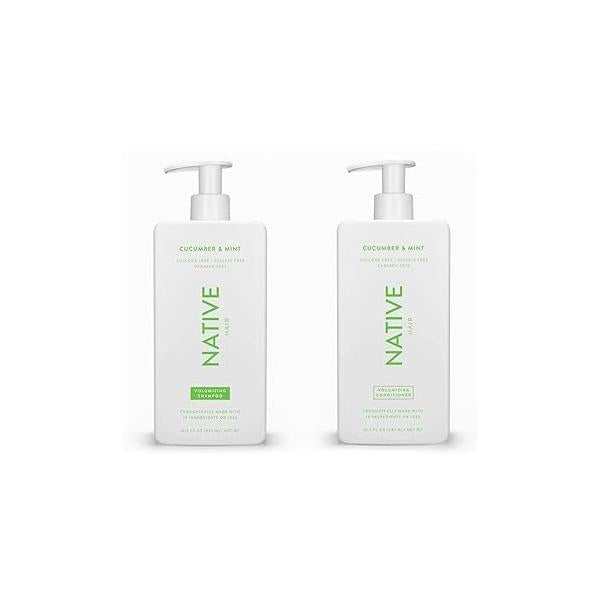 Native Shampoo and Conditioner Contain Naturally Derived Ingredients | All Hair Type Color & Treated From Fine to Dry Damaged, Sulfate Dye Free - Cucumber Mint, 16.5 fl oz each (2 pack)