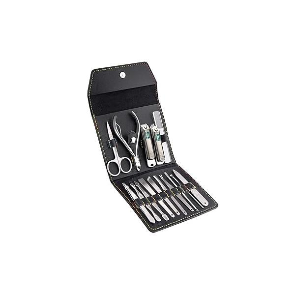 AUSBANNER Germany Professional Nail Clipper Set Fingernail and Toenail Clippers, Manicure Pedicure - 15 Piece Stainless Steel Grooming Set, Care Tools with Deluxe Travel Case