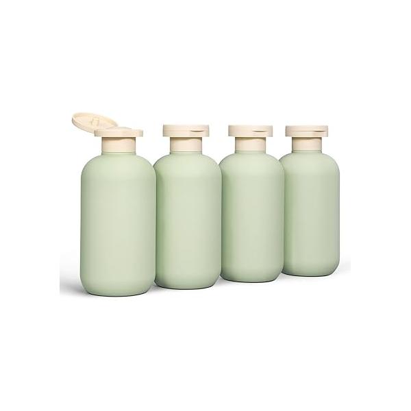 6.6oz Travel Bottles for Toiletries, Leak Proof Plastic Squeeze Shampoo Conditioner Lotion, Refillable Larger Toiletry Containers (Blue+Yellow+Orange+Pink, with 2 Labels)