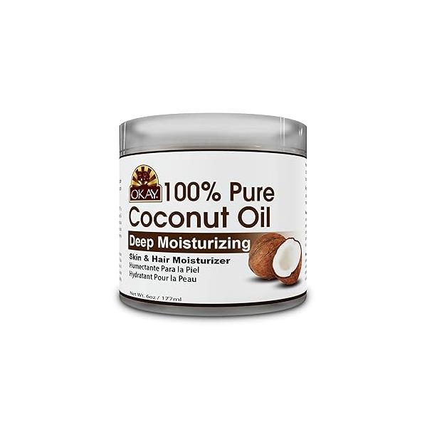 Okay 100% Pure Coconut Oil for Hair & Skin - Women Men, Perfect body, Natural Massage Moisturizer 6 fl oz Jar (Pack of 1)