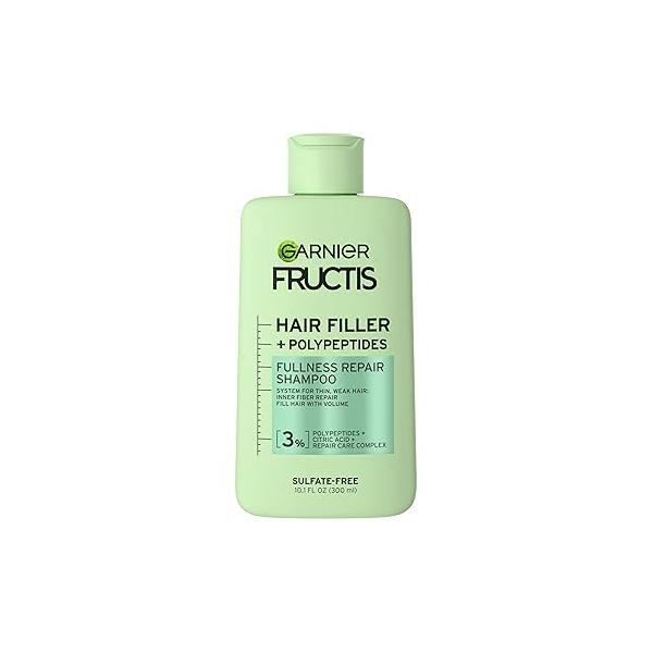 Garnier Fructis Hair Filler Fullness Repair Shampoo, Volumizing Shampoo with Polypeptides and Complex for Thin, Weak Split Ends, 10.1 Fl Oz