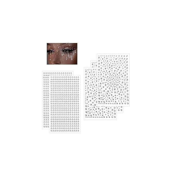 CAHIUYOA Face Hair Gems Rhinestones Stickers Self Adhesive Eye Jewels for Kids Women 3/4/5/6 MM DIY Stick on Makeup, Face, Eye, Body, Nail