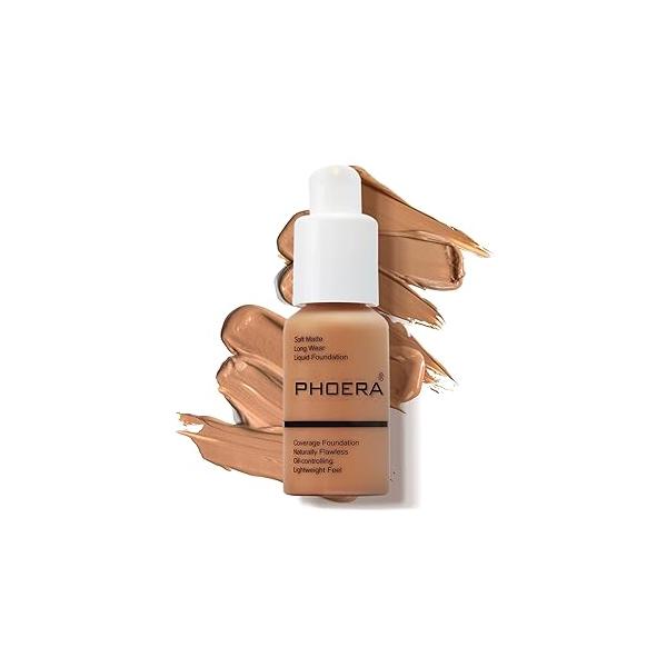 PHOERA Foundation Makeup, Flawless Soft Matte Oil Control Liquid Foundation, Full Coverage Mattle Oil-Control Concealer for Older Women, Great Choice For Gift (#102 Nude)