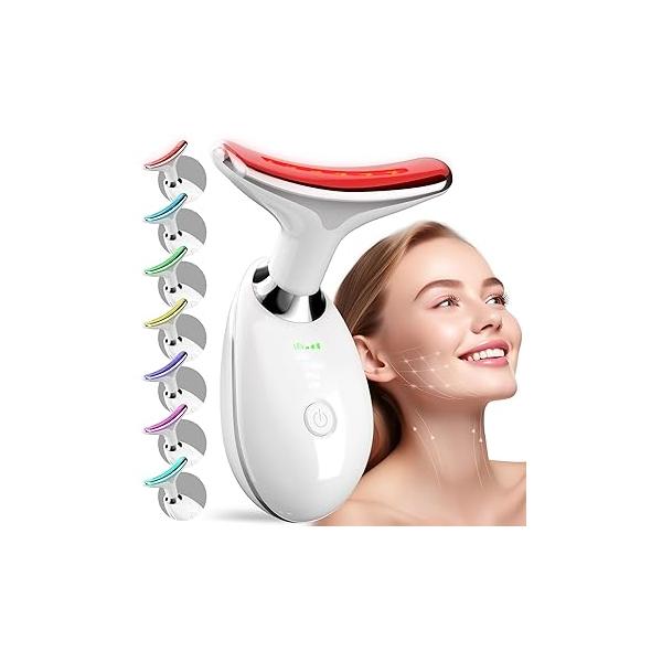 7 Color Neck Face Massager Tool, Facial with Vibration Tech, Rechargeable culpting Wand for Skin Care (White)
