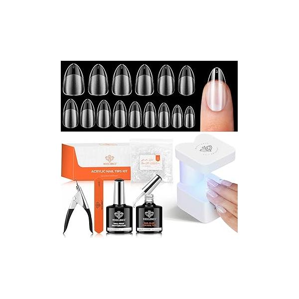 modelones Gel Nail Kit, Fake Nails Long Coffin, 9-in-One Glue Prep Dehydrator & Portable Mini U V Light Acrylic Clipper, 500Pcs Coffin Tips for Extension Kit DIY Salon Home Gifts Women